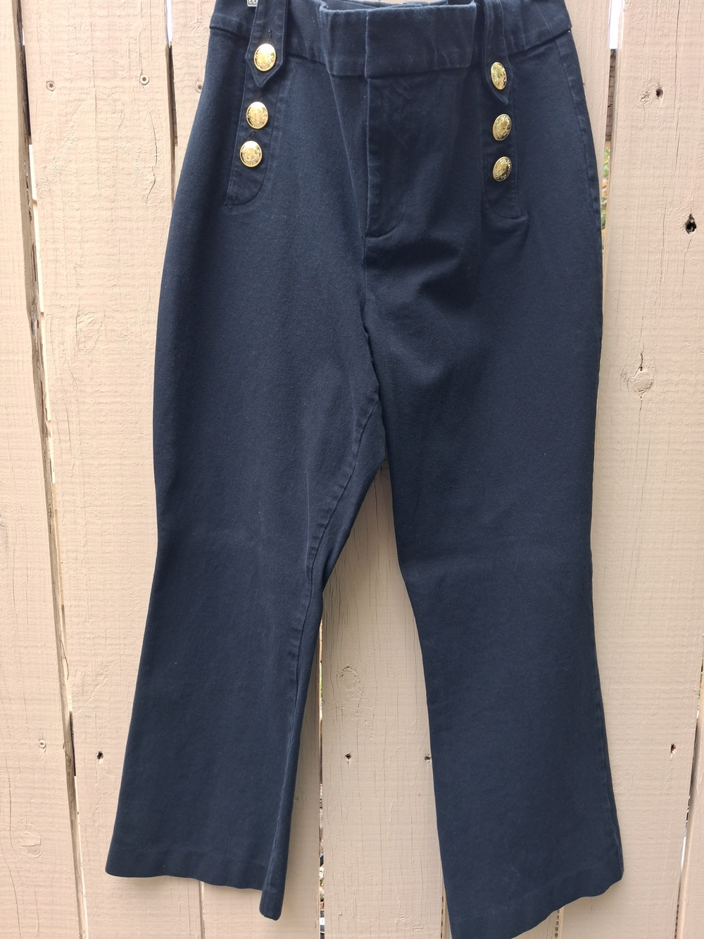 Lilly Pulitzer Black No 8pmHigh-Waist Cropped Sailor Pants with Gold Buttons